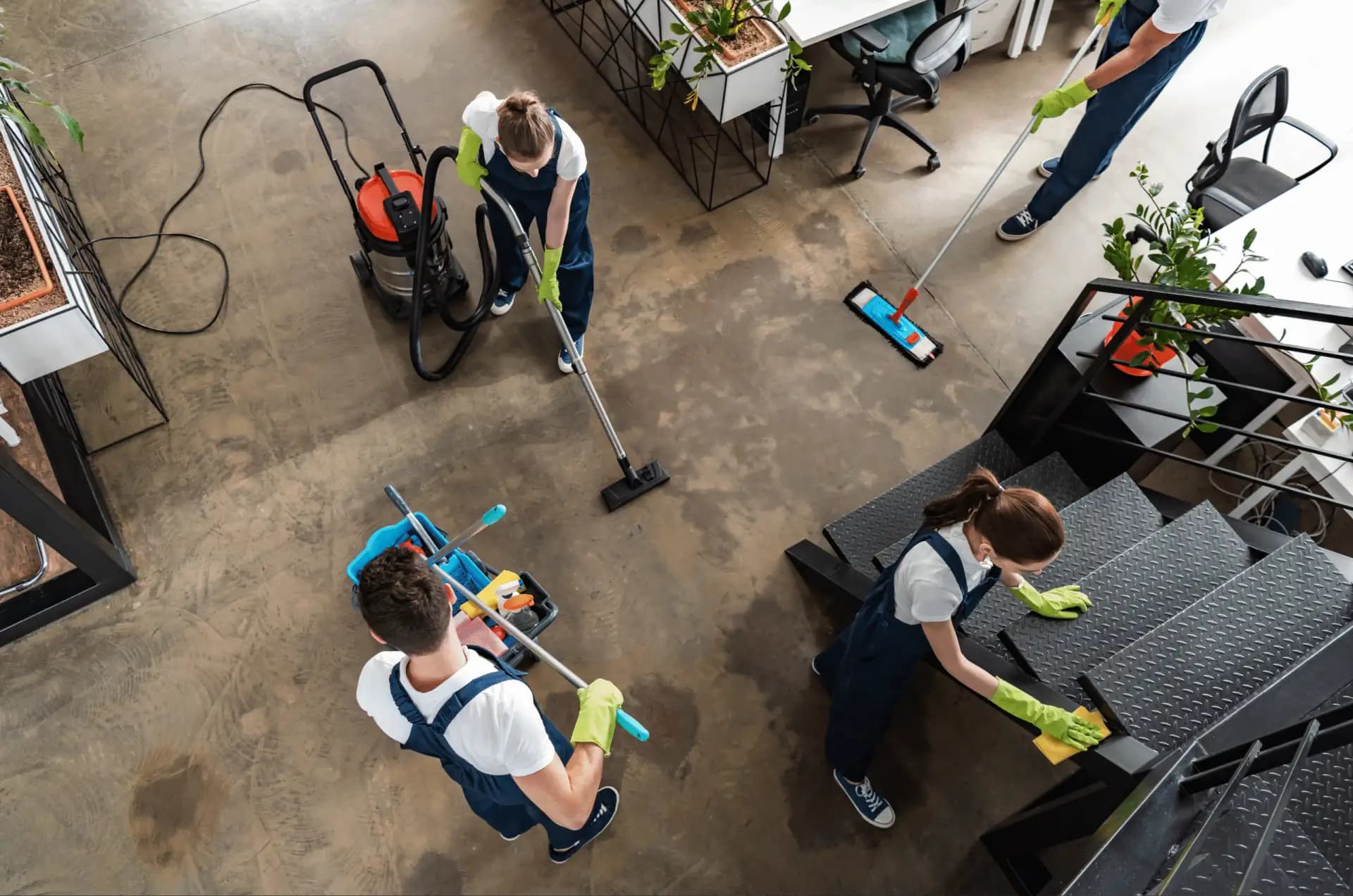 Open plan office with clean desks and polished floors after a commercial cleaning in Downtown Los Angeles