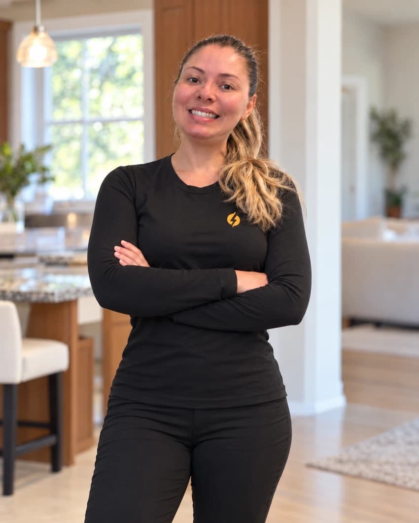 Karolla, co-founder of Flash Guys Cleaning, standing with her arms crossed